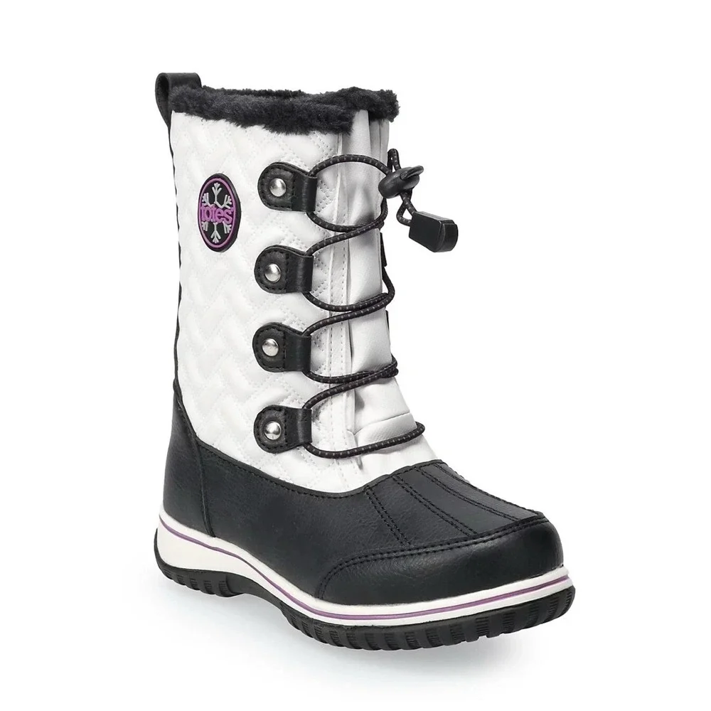 Girls Totes Makenzie White Winter Pull On Zipper Snow Boots Girls US 4M